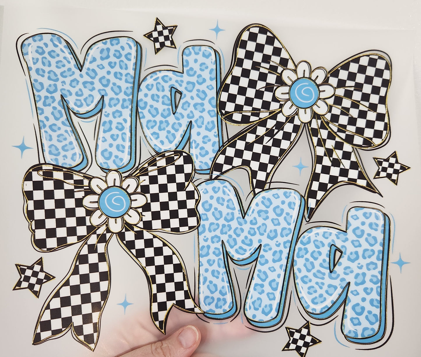Blue Mama with checkered bow