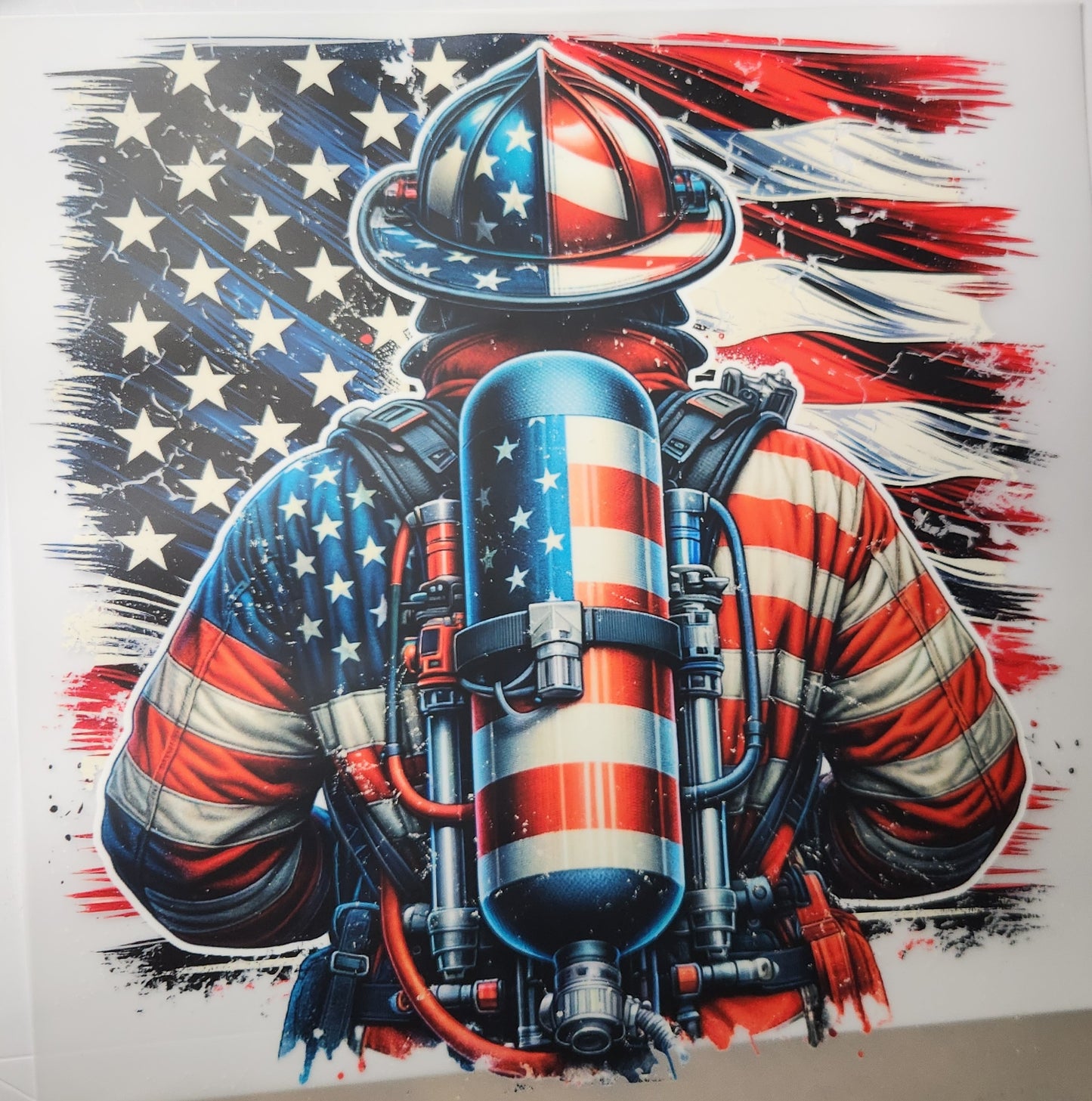 Firefighter with American Flag
